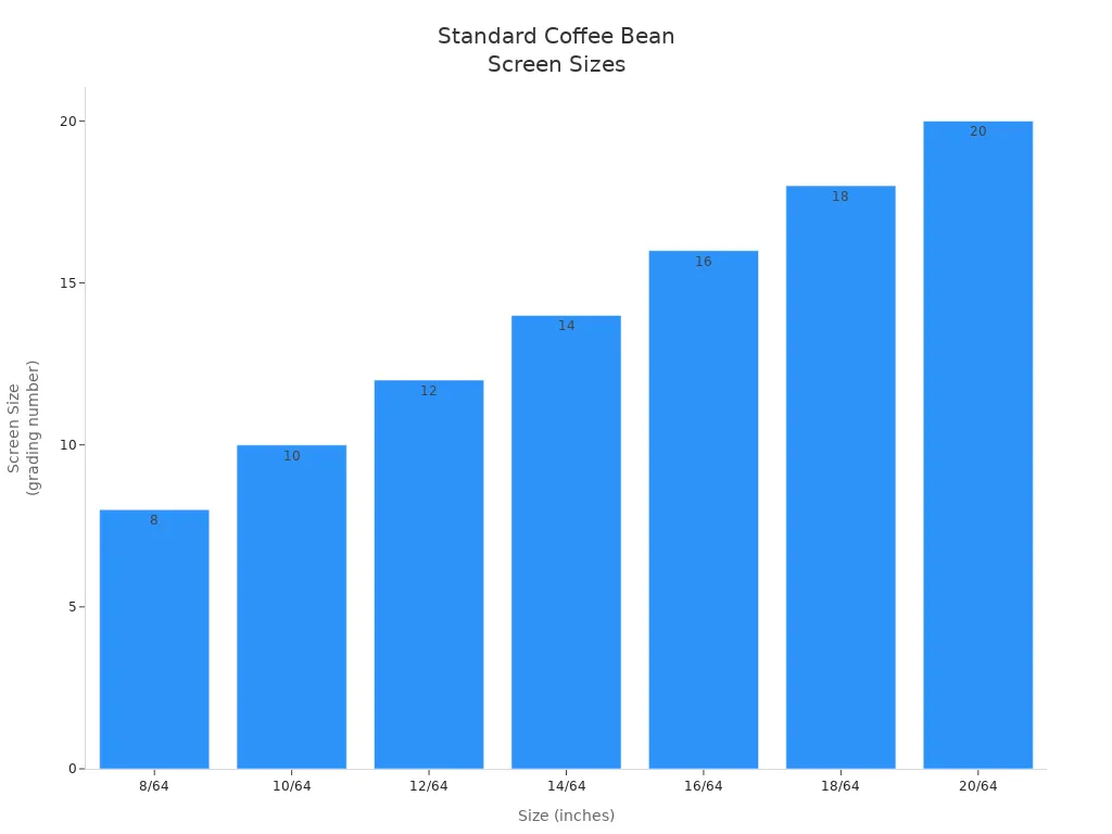 Bar chart showing standard coffee bean screen sizes and their measurements