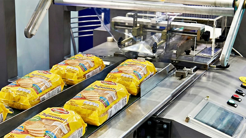 Production Line with Food Packaging Film Rolls