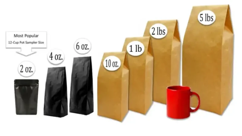 different size of coffee pouches